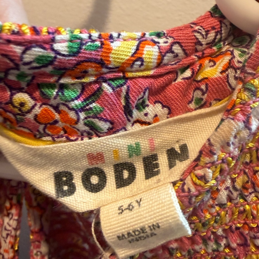 Mini Boden Shirred Bodice Long Sleeve Floral Spring Dress Girls 5-6 - Picture 8 of 10